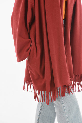 Fringed Bottom One-shoulder Cashmere Overcoat