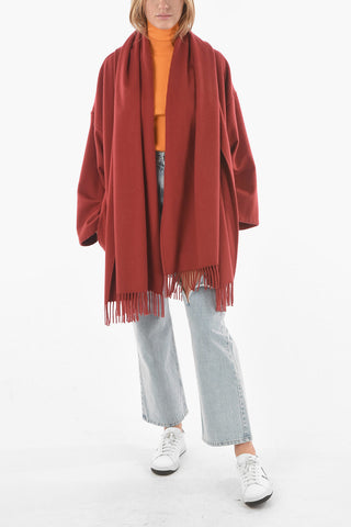 Fringed Bottom One-shoulder Cashmere Overcoat