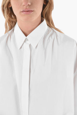 Poplin Cotton Oversized Shirt with Gathering Detail 