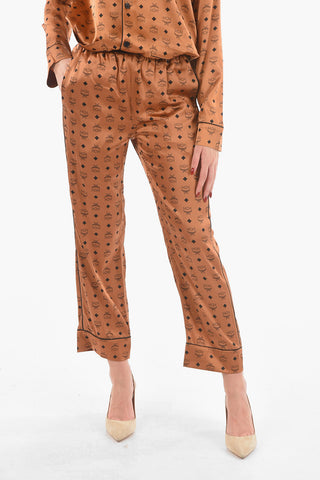 Pantaloni Palazzo in Misto Seta con Motivo Monogram e Elastico in Vita