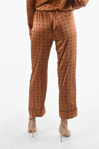 Pantaloni Palazzo in Misto Seta con Motivo Monogram e Elastico in Vita
