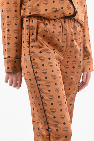 Pantaloni Palazzo in Misto Seta con Motivo Monogram e Elastico in Vita