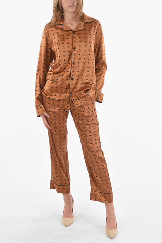 Pantaloni Palazzo in Misto Seta con Motivo Monogram e Elastico in Vita