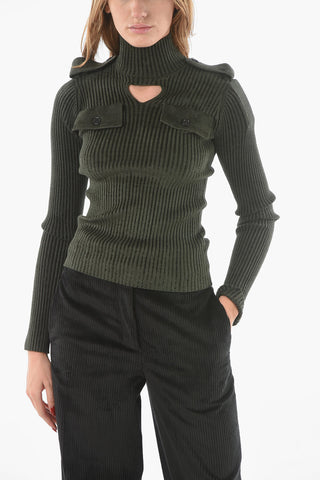 Ribbed Velour UNIFORM Mock-neck Sweater with Cut-out Detail