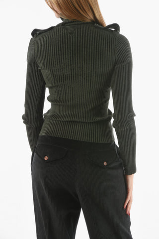 Ribbed Velour UNIFORM Mock-neck Sweater with Cut-out Detail