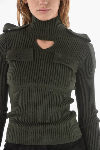 Ribbed Velour UNIFORM Mock-neck Sweater with Cut-out Detail