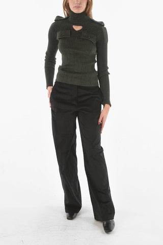 Ribbed Velour UNIFORM Mock-neck Sweater with Cut-out Detail