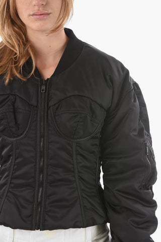 Front Zipped Multipocket Bustier Bomber Jacket