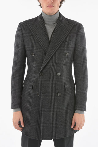 CC COLLECTION District Check Virgin Wool and Cashmere Double Breasted Chesterfield Coat