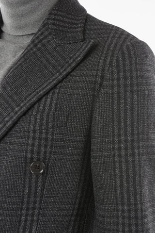 CC COLLECTION District Check Virgin Wool and Cashmere Double Breasted Chesterfield Coat