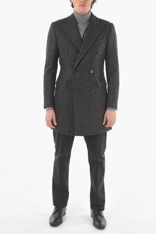 CC COLLECTION District Check Virgin Wool and Cashmere Double Breasted Chesterfield Coat
