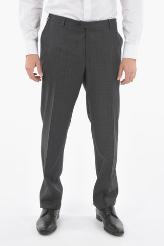 Windowpane Check Virgin Wool ACADEMY Belt Loops Trousers