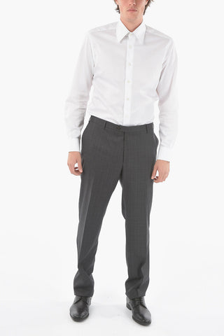 Windowpane Check Virgin Wool ACADEMY Belt Loops Trousers