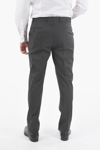 Windowpane Check Virgin Wool ACADEMY Belt Loops Trousers