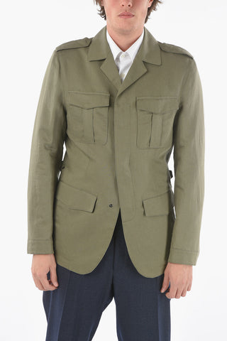 CC COLLECTION Linen and Cotton Utility Jacket with Hidden Button Closure