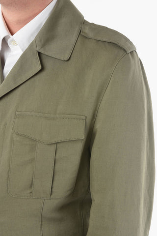 CC COLLECTION Linen and Cotton Utility Jacket with Hidden Button Closure