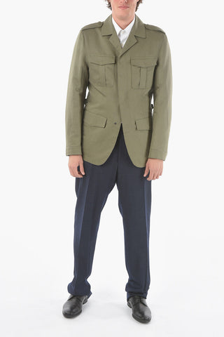 CC COLLECTION Linen and Cotton Utility Jacket with Hidden Button Closure
