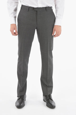 Windowpane Mini Check Virgin Wool ACADEMY Trousers With Belt Loops