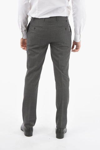 Windowpane Mini Check Virgin Wool ACADEMY Trousers With Belt Loops