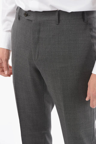 Windowpane Mini Check Virgin Wool ACADEMY Trousers With Belt Loops
