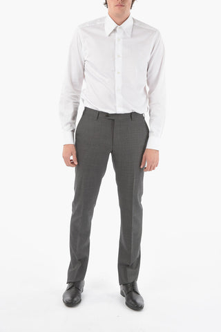 Windowpane Mini Check Virgin Wool ACADEMY Trousers With Belt Loops