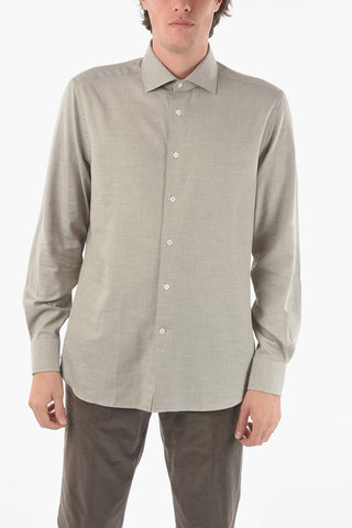 Cotton and Flax Spread Collar Shirt