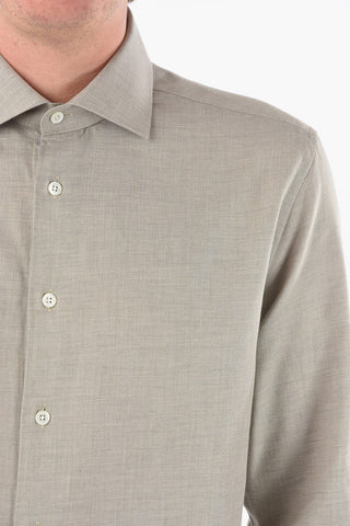 Cotton and Flax Spread Collar Shirt