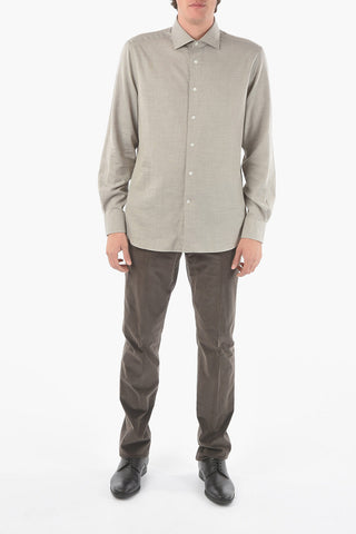 Cotton and Flax Spread Collar Shirt
