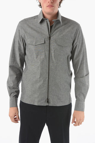 Cotton Overshirt with Double Breast Pocket and Zip Closure