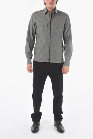 Cotton Overshirt with Double Breast Pocket and Zip Closure