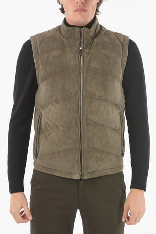 ID Sleeveless Suede Leather Down Jacket