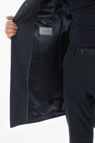 check 3-button Chesterfield coat