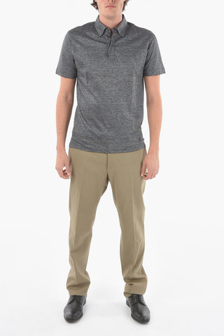 Flax and Cotton TIPO Polo Shirt with Button-Down Collar