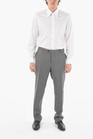 Virgin Wool LEADER No Hem Trousers With Jetted Pocket