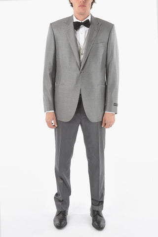 virgin wool and silk center vent peak lapel CERIM.LEADER 3 piece waistcoat suit