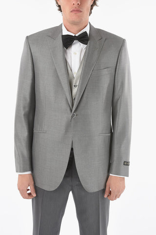virgin wool and silk center vent peak lapel CERIM.LEADER 3 piece waistcoat suit
