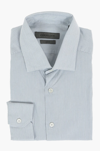 Standard Collar Balanced Stripe Slim Fit Cotton Shirt