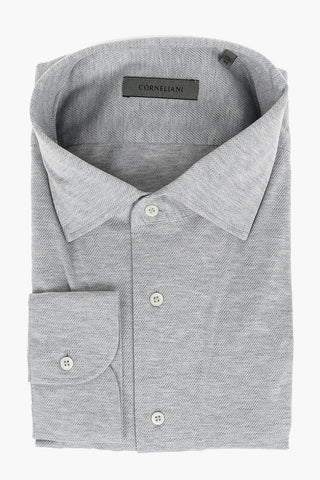 Camicia in Cotone Bird's Eye con Collo Francese