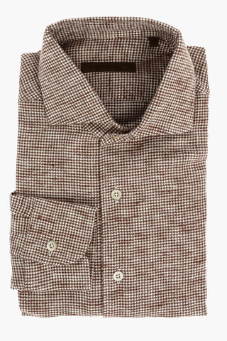 ID Camicia in Lino con Collo Francese e Motivo Pied de Poule
