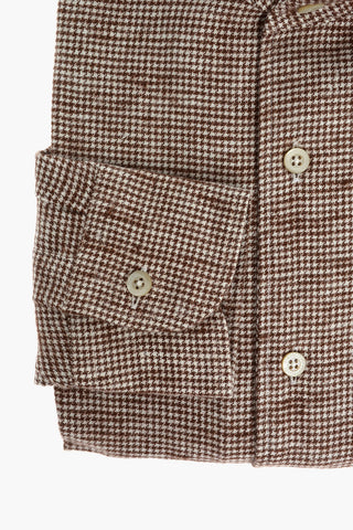 ID Camicia in Lino con Collo Francese e Motivo Pied de Poule