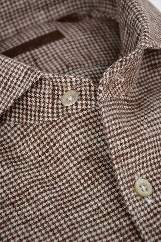 ID Camicia in Lino con Collo Francese e Motivo Pied de Poule