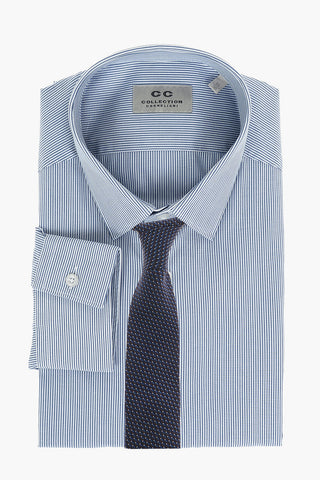 CC COLLECTION Spread Collar Pinstriped Motif Slim Fit Shirt