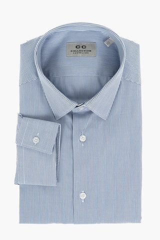 CC COLLECTION Spread Collar Pinstriped Motif Slim Fit Shirt