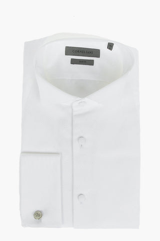 Camicia Slim Fit in Cotone Jacquard con Collo Diplomatico