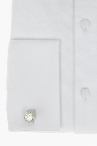 Camicia Slim Fit in Cotone Jacquard con Collo Diplomatico