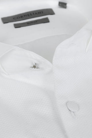 Camicia Slim Fit in Cotone Jacquard con Collo Diplomatico