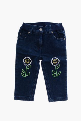 5 Pockets Jeans with Flowers Embroidery