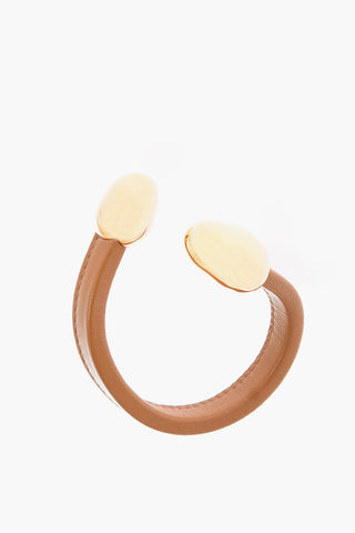 Golden Details Leather Bracelet with Open Cuff