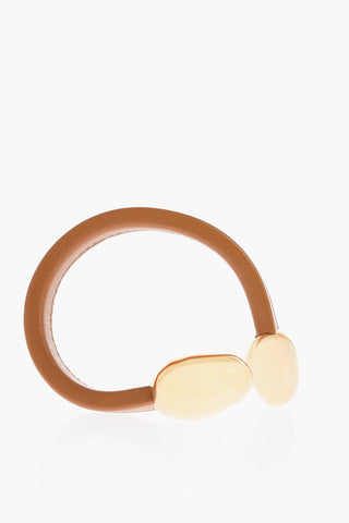 Golden Details Leather Bracelet with Open Cuff