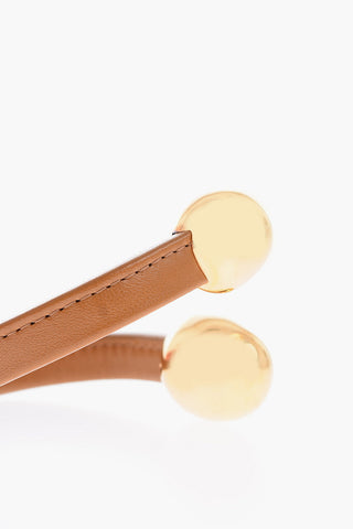 Golden Details Leather Bracelet with Open Cuff